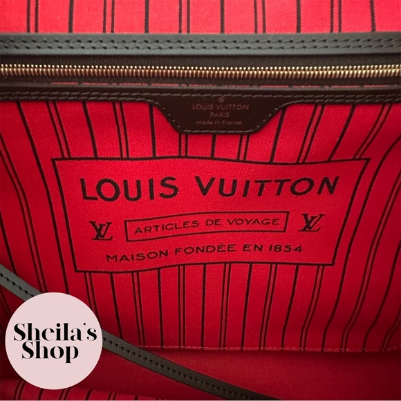 NWT Authentic Louis Vuitton 2022 Neverfull MM Damier Ebene Cherry with Pouch - Picture 9 of 16